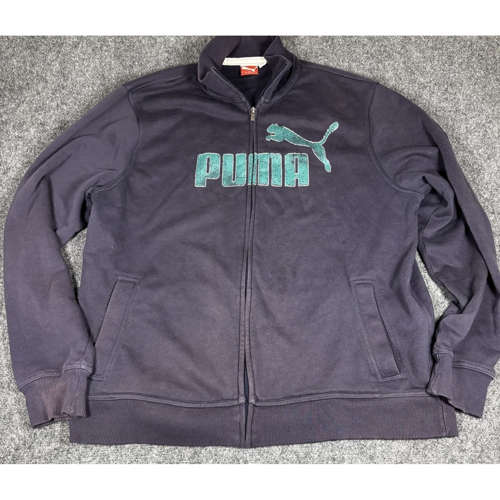 Puma‎ Track Jacket Vintage Mens XL Sports Lifestyle Black Full Zip  Green Logo